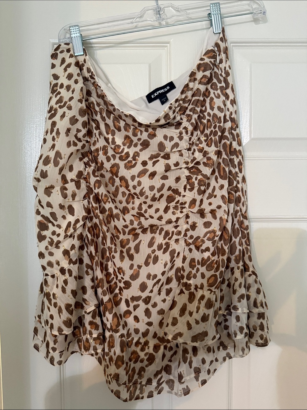 Express Women's Beige Leopard Print Ruffle Cami Top